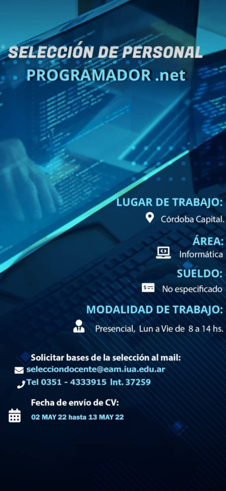 Convocatoria Cargo de Jefe Trabajos Practicos con Carácter Suplente Para EAM || Departamento Informatica